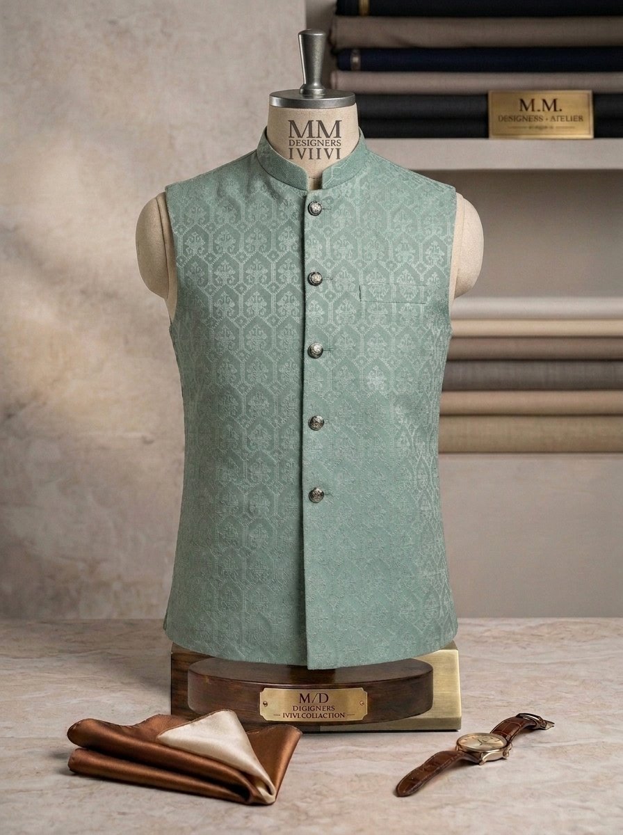 Sage Green Embroidered Waistcoat